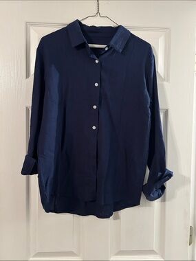 Women’s navy button down shirt